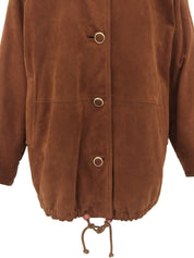 スエードロゴボタンファーカラーコート ブラウン