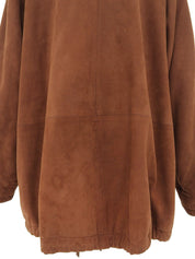 スエードロゴボタンファーカラーコート ブラウン