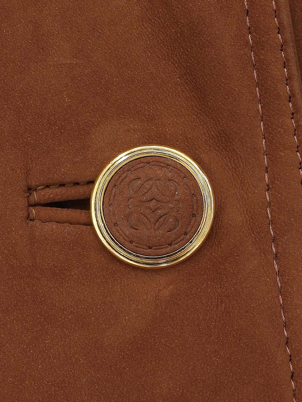 Suede logo button fur collar coat in brown