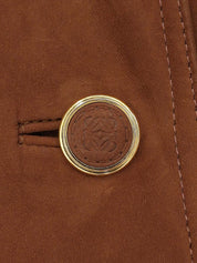 Suede logo button fur collar coat in brown