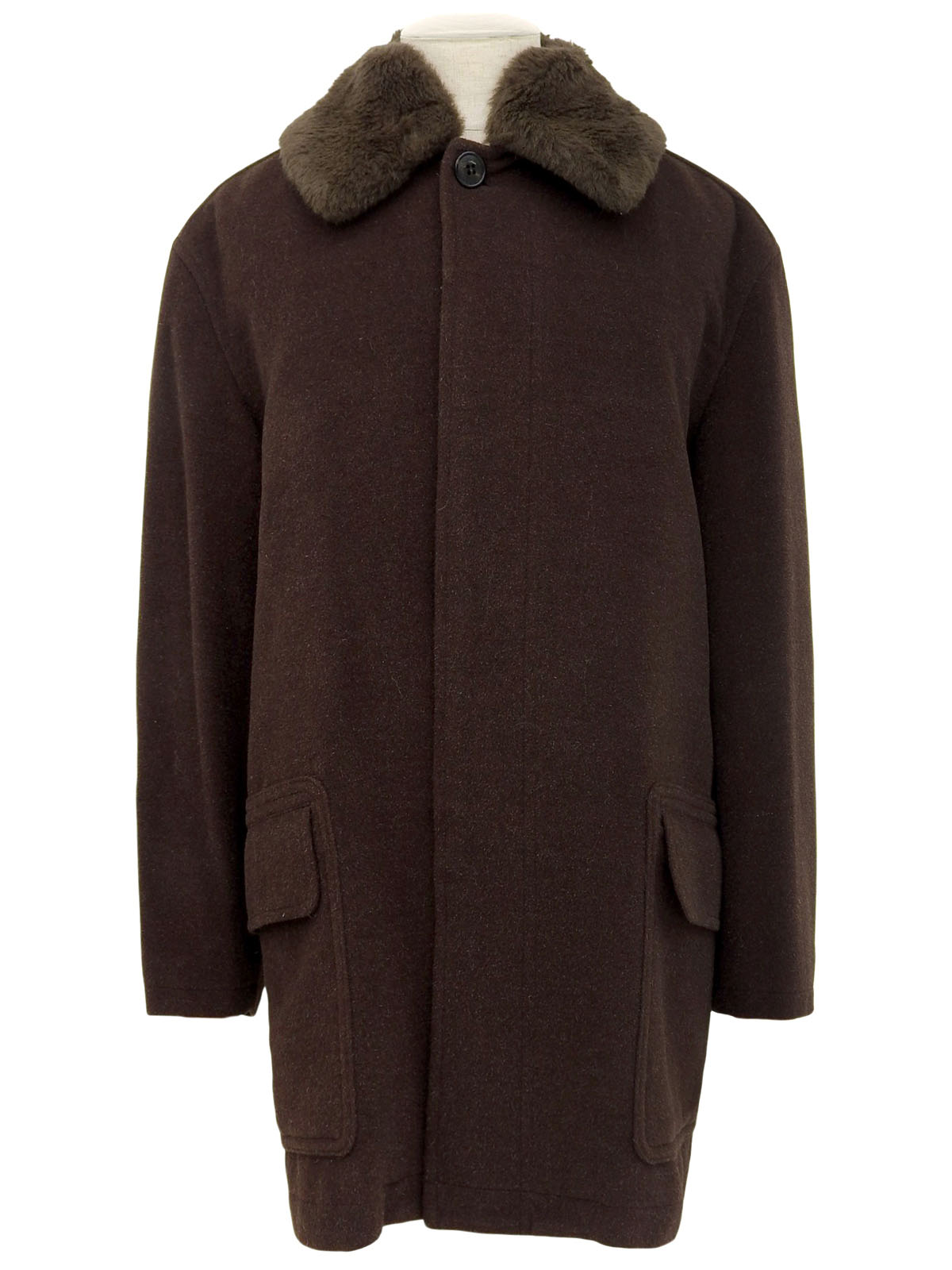 ロゴボタンファーカラーコート ブラウン