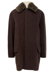 ロゴボタンファーカラーコート ブラウン