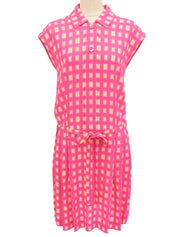 スクエアパターンノースリーブワンピース ピンク/イエロー