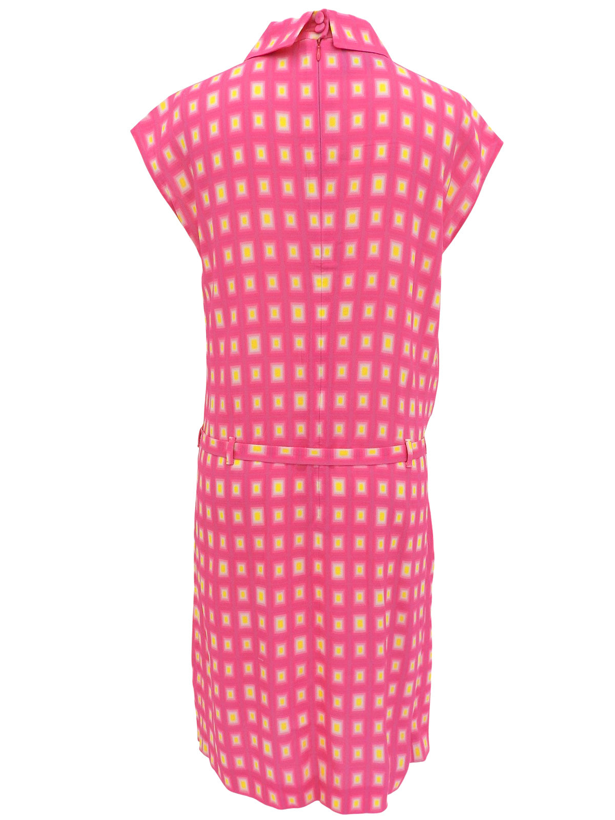 スクエアパターンノースリーブワンピース ピンク/イエロー