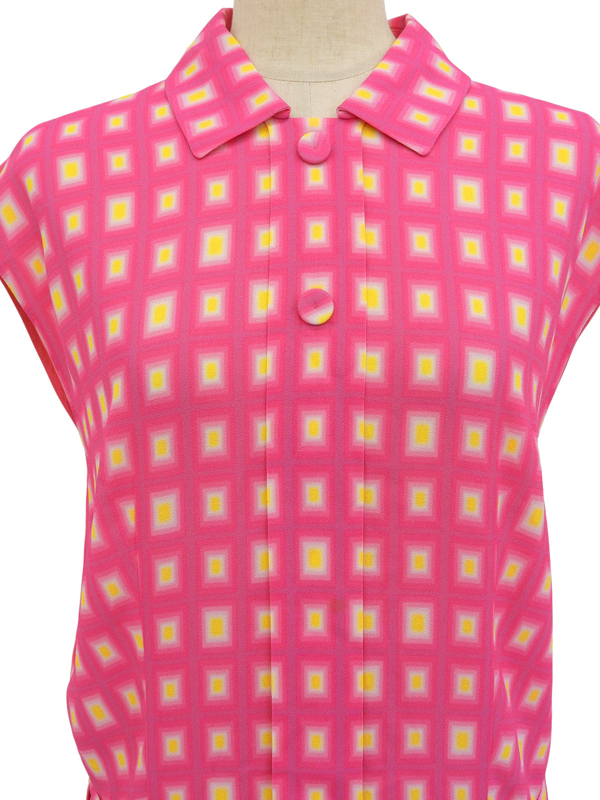 スクエアパターンノースリーブワンピース ピンク/イエロー