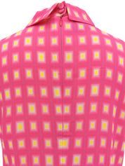 スクエアパターンノースリーブワンピース ピンク/イエロー