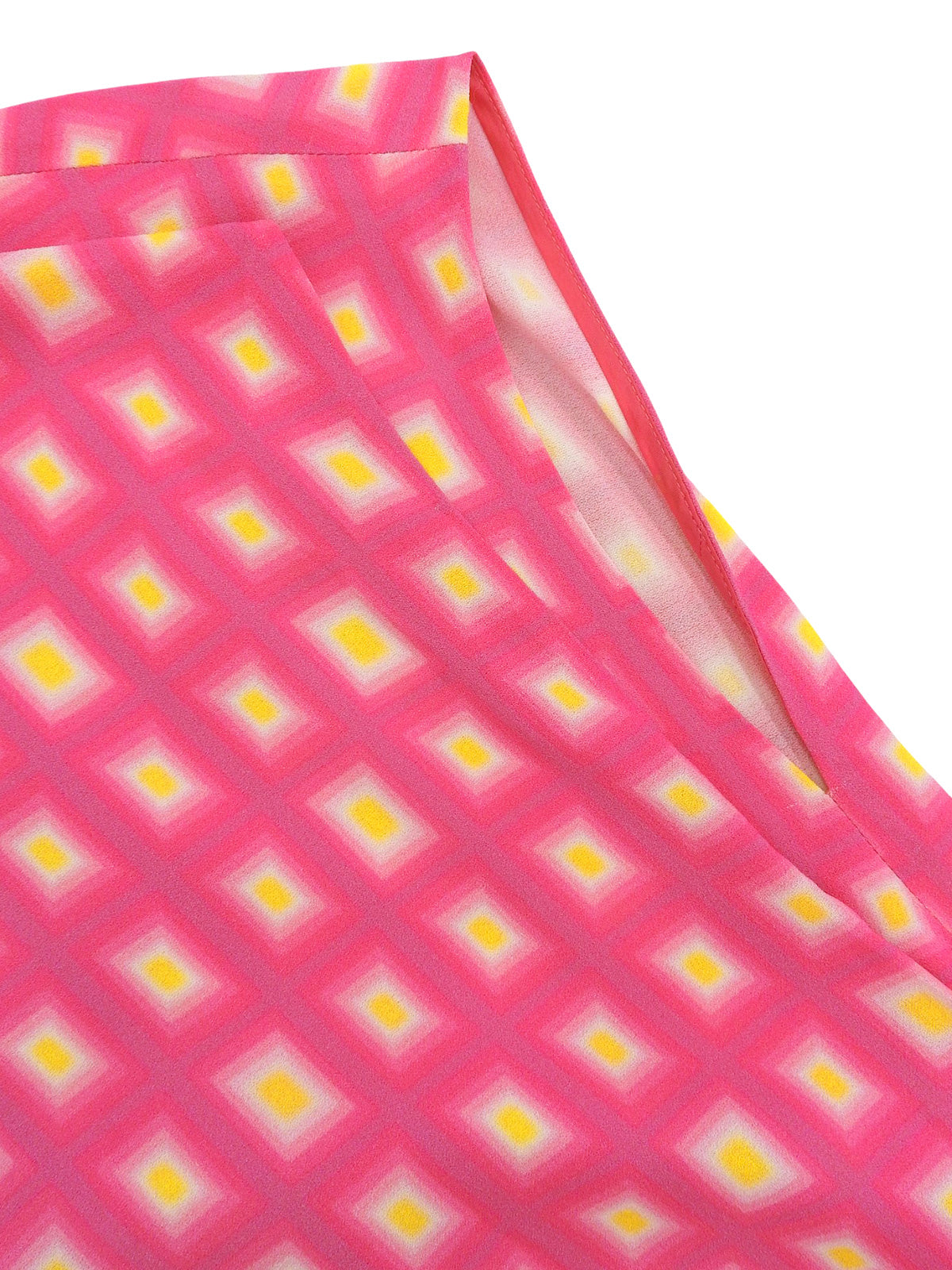 スクエアパターンノースリーブワンピース ピンク/イエロー