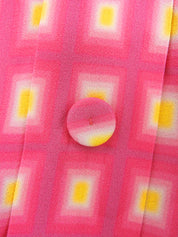 スクエアパターンノースリーブワンピース ピンク/イエロー