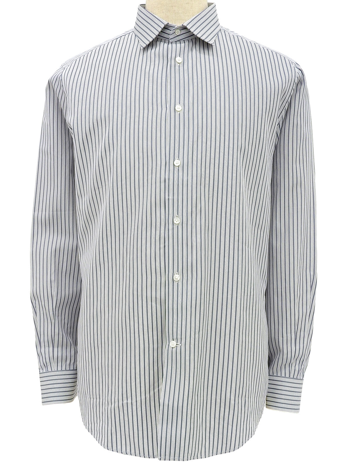 ストライプパターンロゴボタンシャツ ホワイト/ブルー