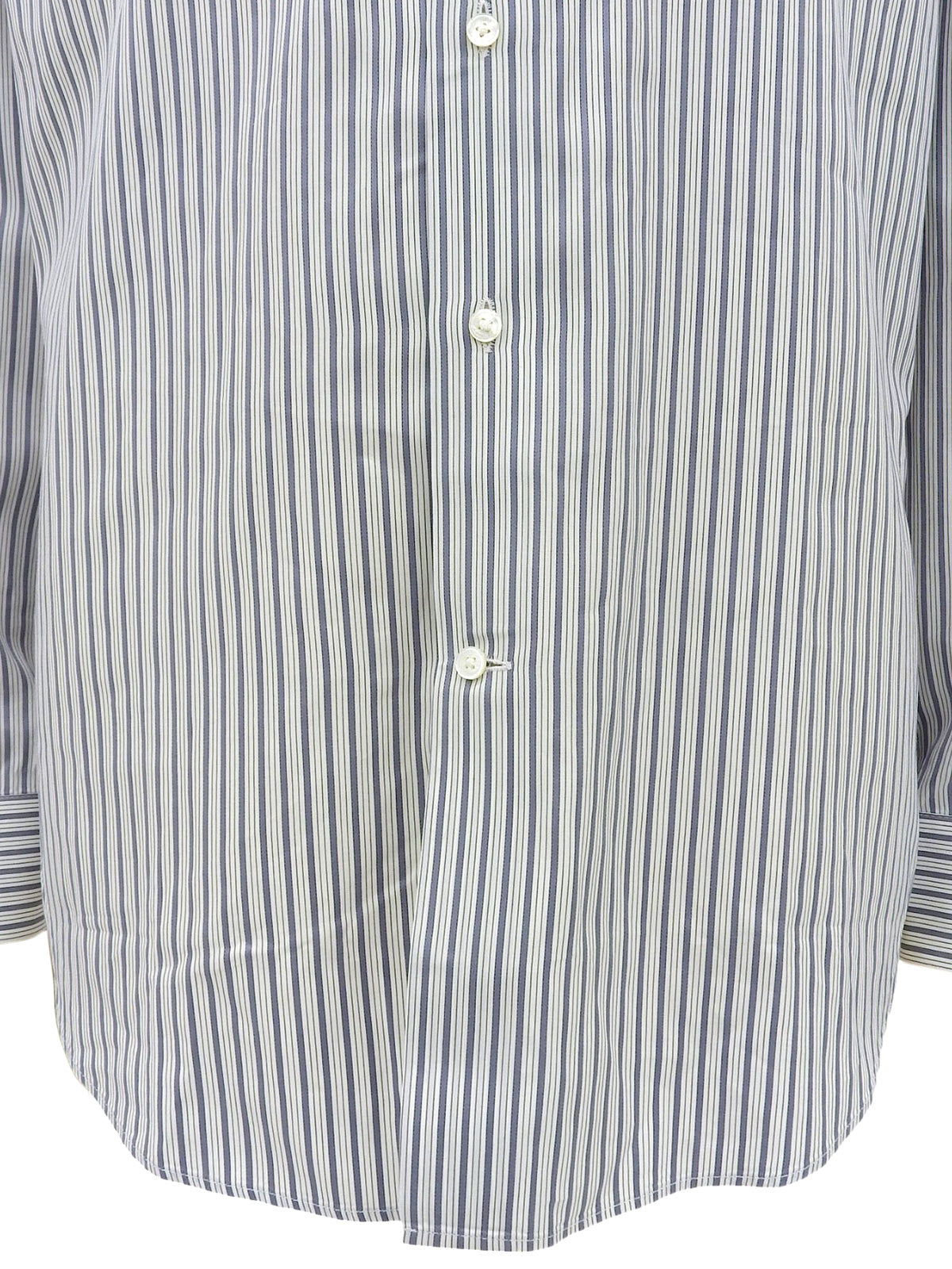 ストライプパターンロゴボタンシャツ ホワイト/ブルー