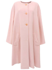 Wool Cashmere Logo Button Long Collarless Coat Pink