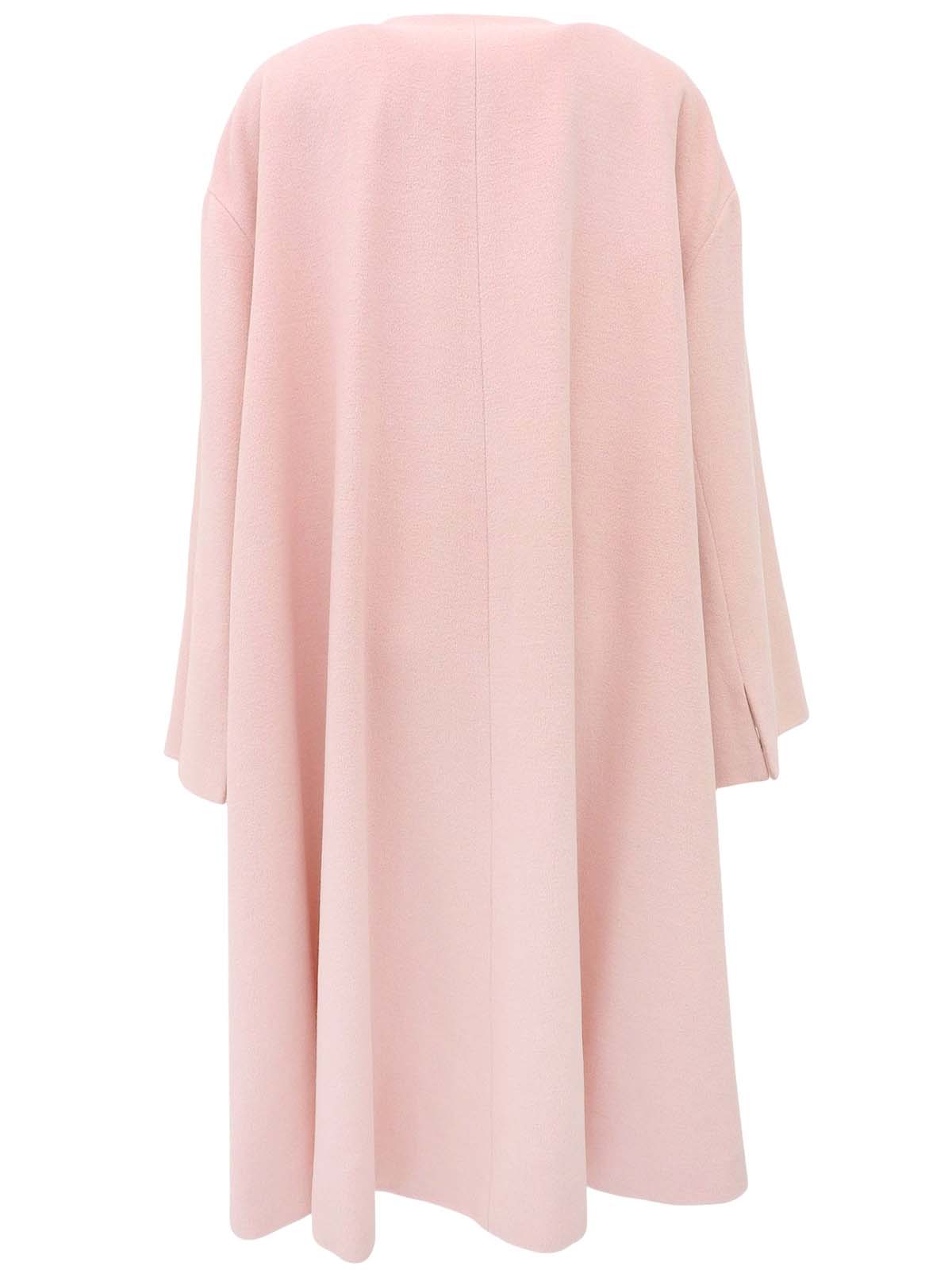 Wool Cashmere Logo Button Long Collarless Coat Pink