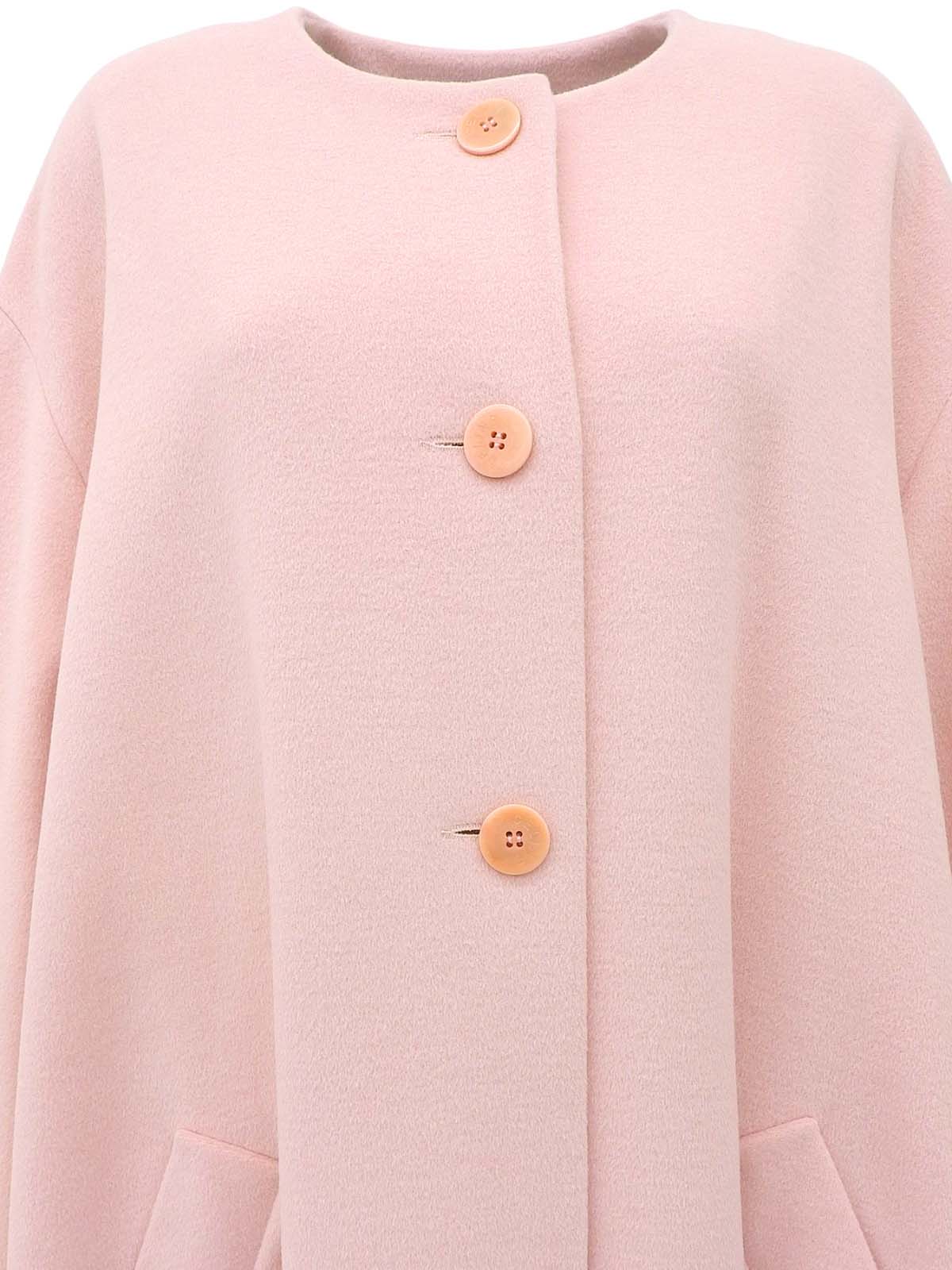 Wool Cashmere Logo Button Long Collarless Coat Pink