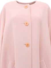 Wool Cashmere Logo Button Long Collarless Coat Pink