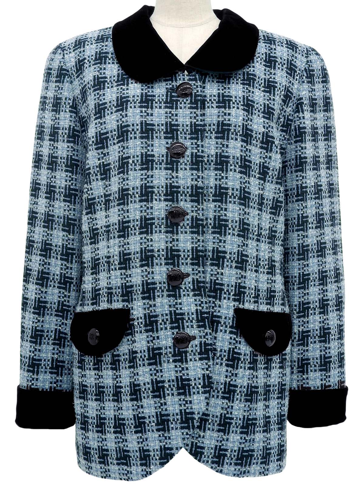 ツイードロゴボタンジャケット ライトブルー/ブラック