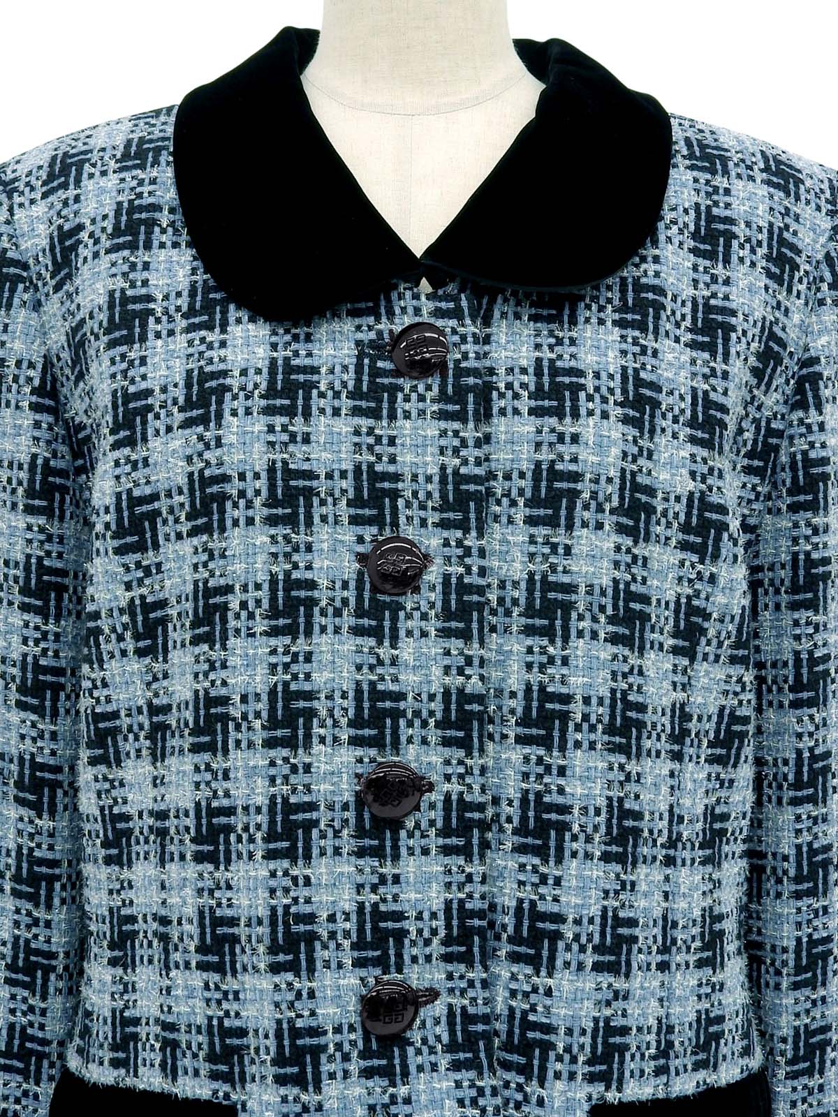 ツイードロゴボタンジャケット ライトブルー/ブラック