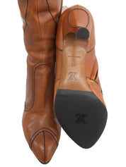 レザーピンヒールロングブーツ キャメル