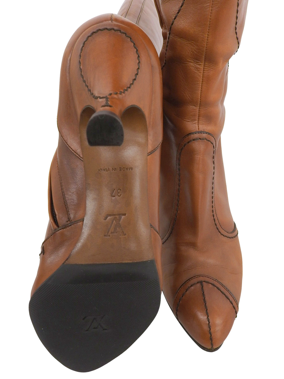 レザーピンヒールロングブーツ キャメル