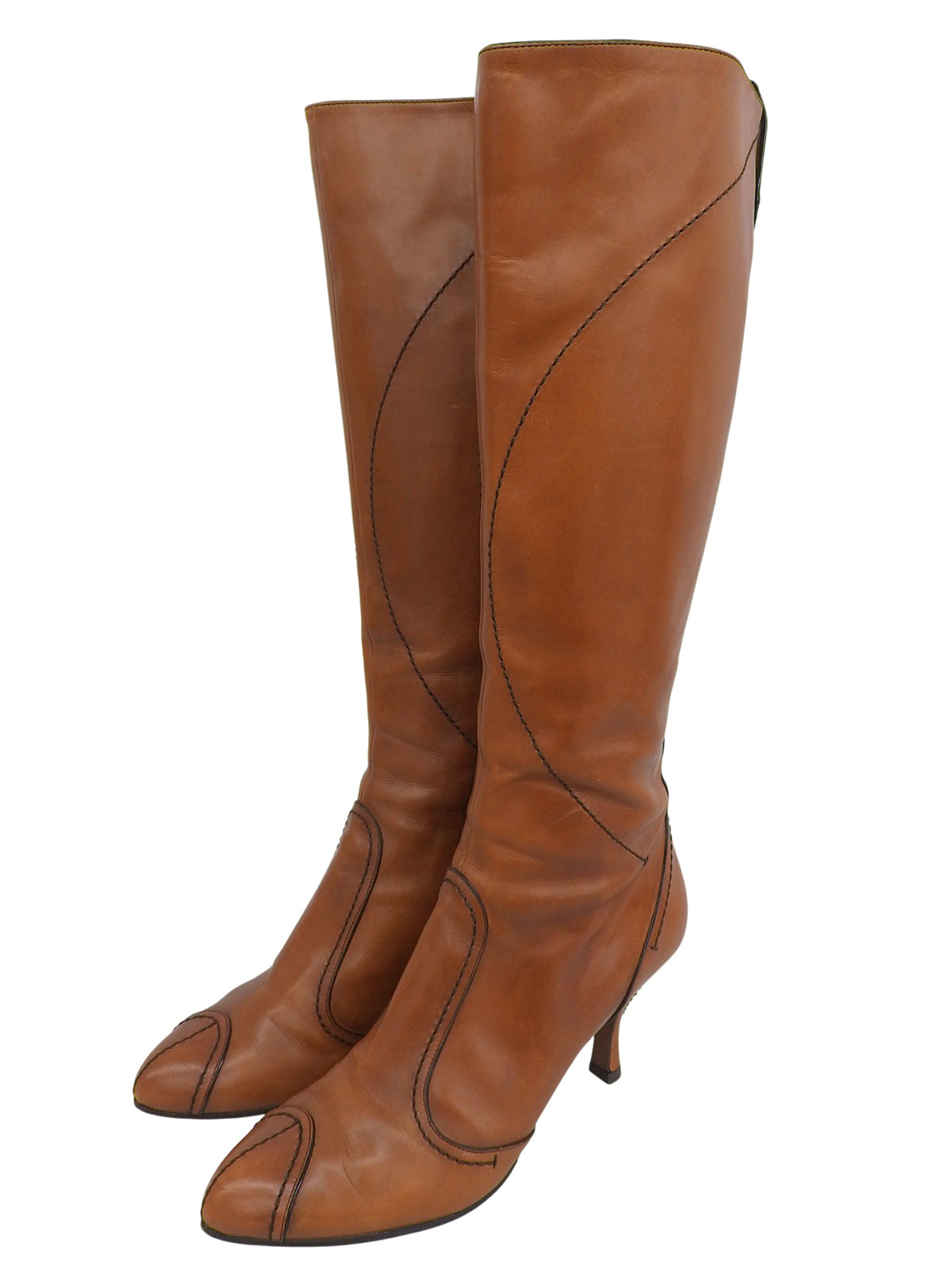 レザーピンヒールロングブーツ キャメル