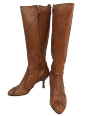 レザーピンヒールロングブーツ キャメル