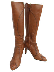 レザーピンヒールロングブーツ キャメル