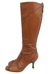 レザーピンヒールロングブーツ キャメル