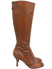 レザーピンヒールロングブーツ キャメル