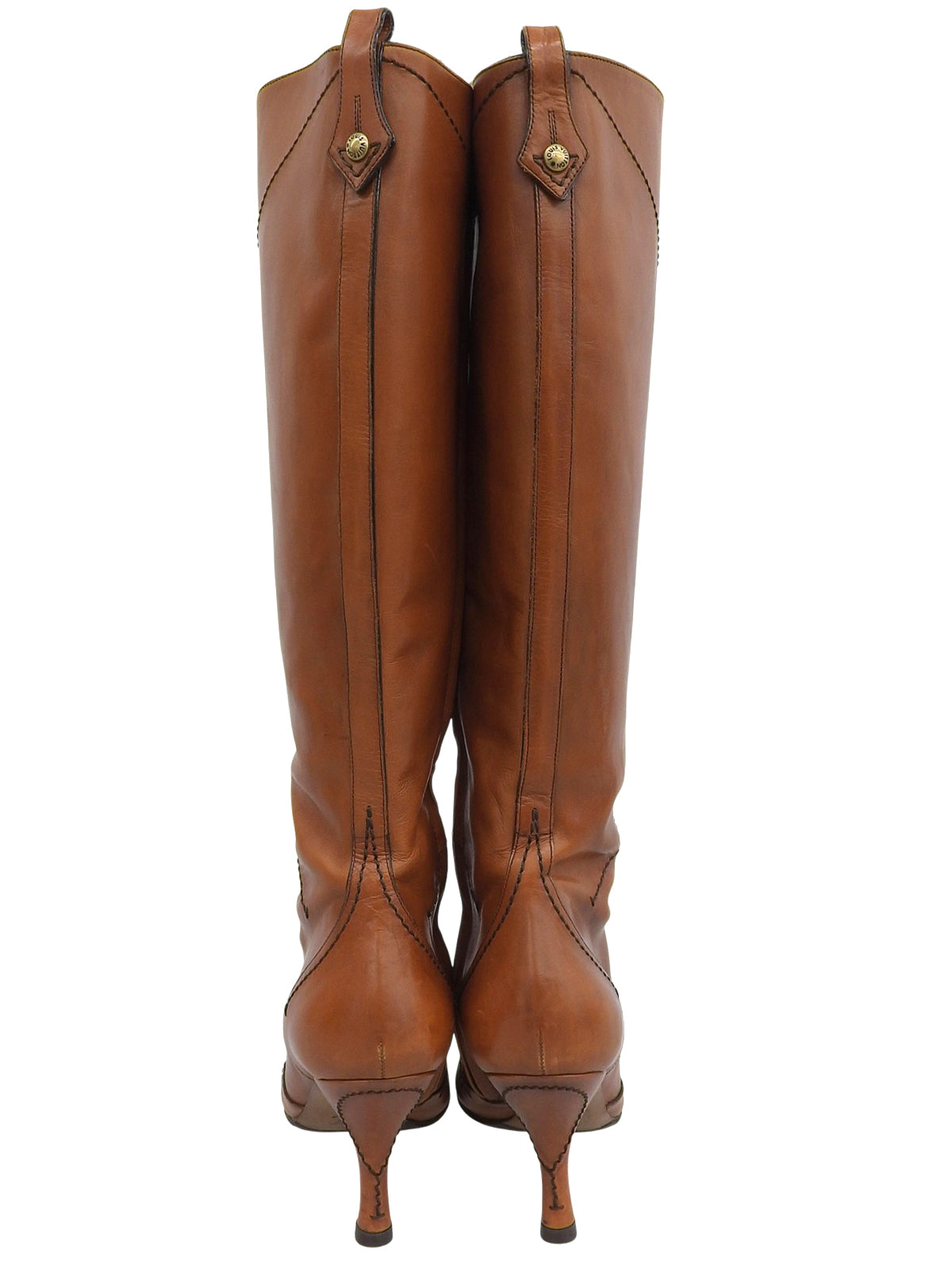 レザーピンヒールロングブーツ キャメル