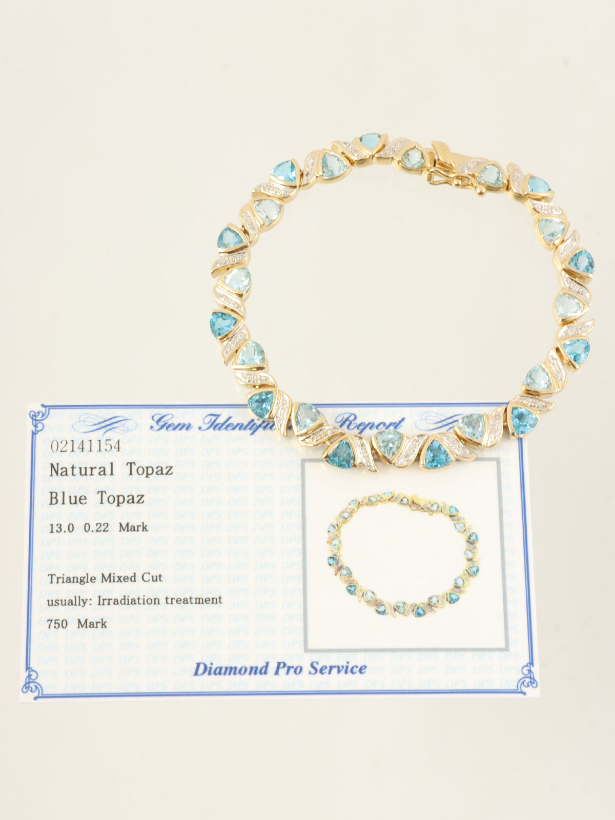 18K金/蓝色托帕石钻石设计手链