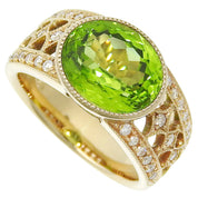 18K Peridot Oval Design Ring #57 Gold/Light Green