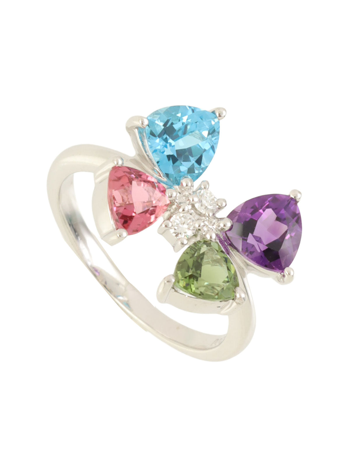 18K钻石蓝宝石设计戒指，银色/多色