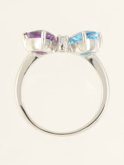 18K钻石蓝宝石设计戒指，银色/多色