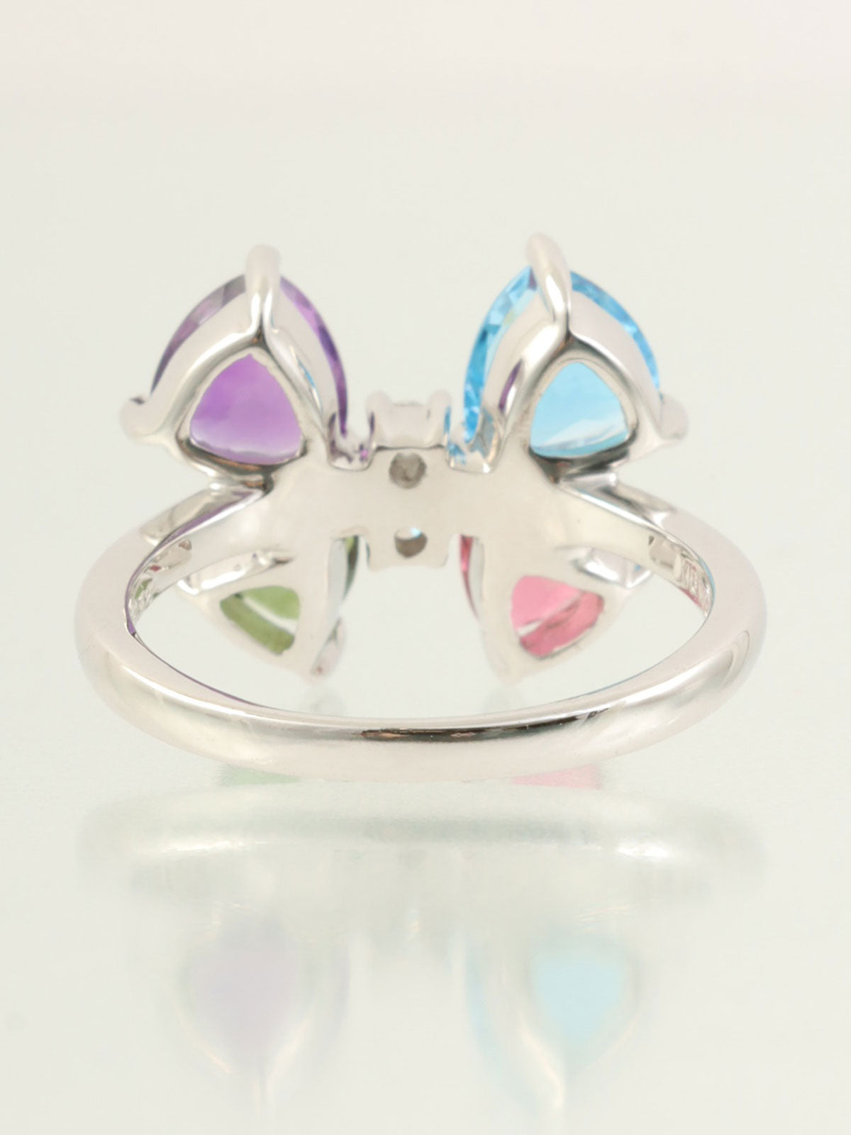 18K钻石蓝宝石设计戒指，银色/多色