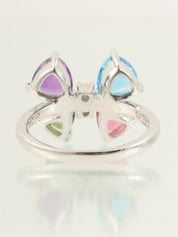 18K钻石蓝宝石设计戒指，银色/多色