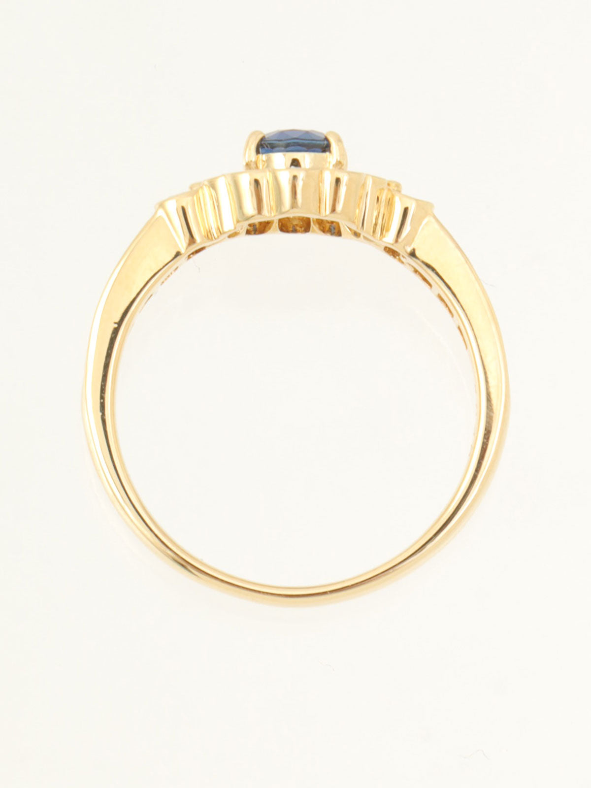 18K Sapphire Diamond Flower Motif Ring #52 Gold/Blue