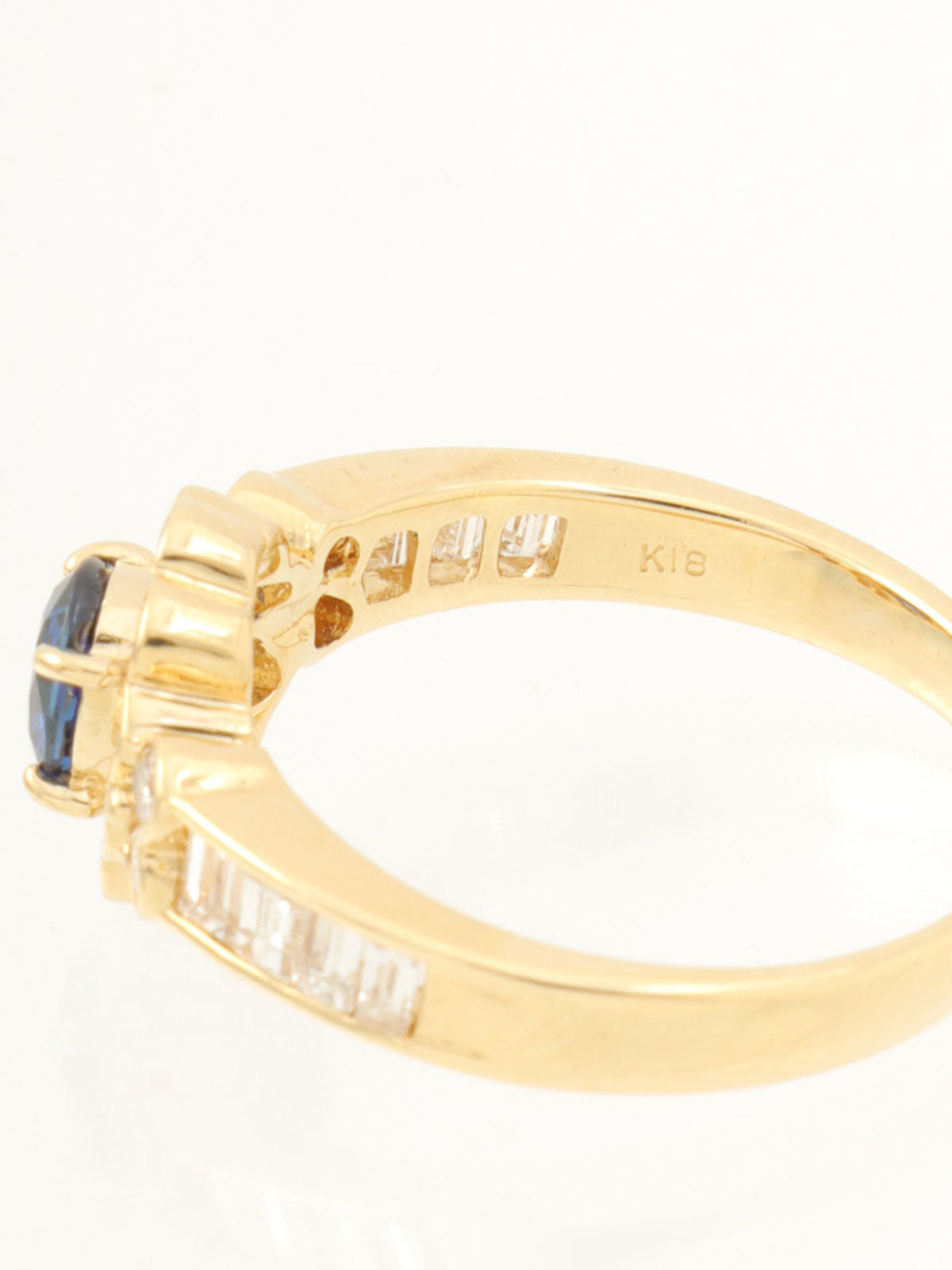 18K Sapphire Diamond Flower Motif Ring #52 Gold/Blue