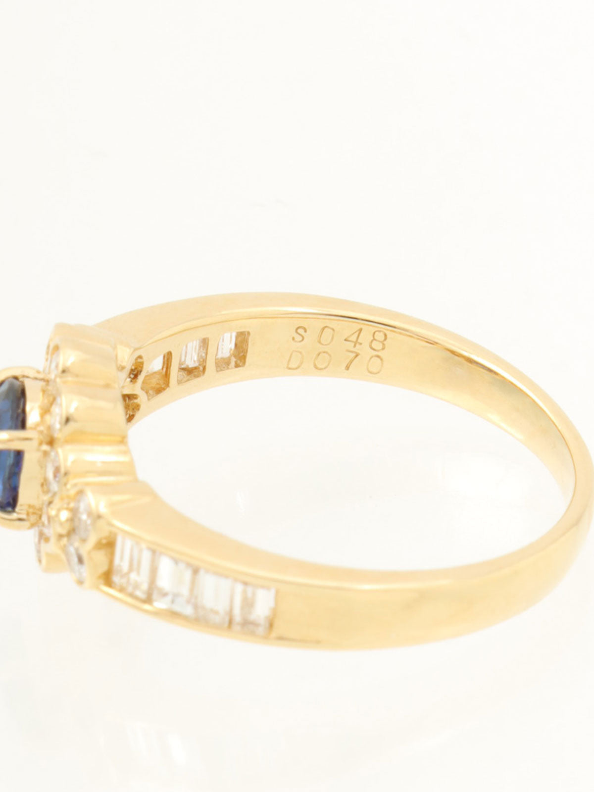 18K Sapphire Diamond Flower Motif Ring #52 Gold/Blue