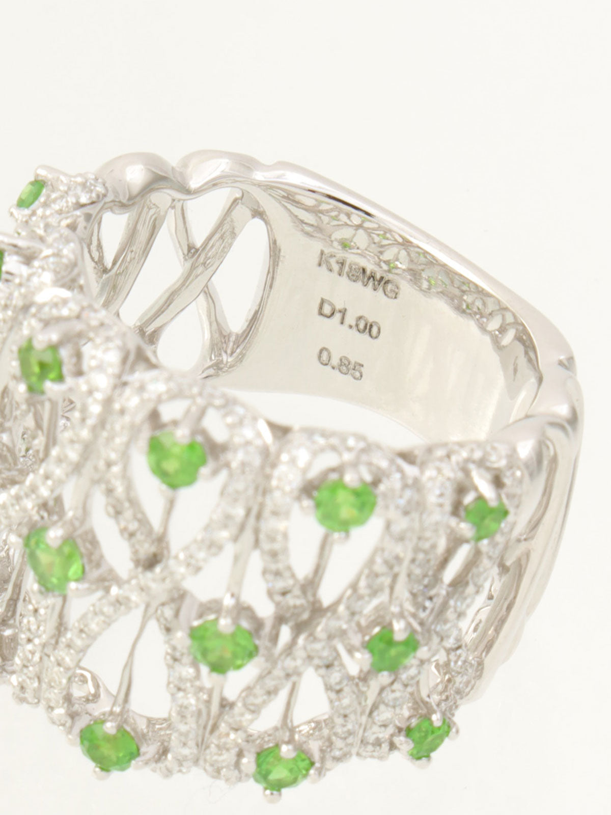 18Kガーネットダイヤモンドデザインリング シルバー/ライトグリーン #11.5
