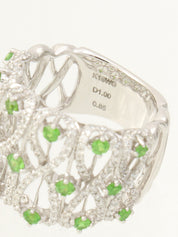 18Kガーネットダイヤモンドデザインリング シルバー/ライトグリーン #11.5