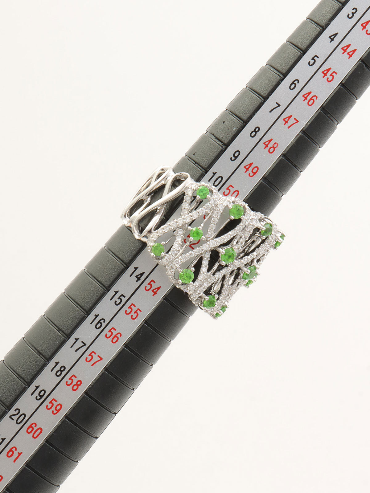 18Kガーネットダイヤモンドデザインリング シルバー/ライトグリーン #11.5