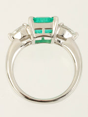 铂金祖母绿钻石戒指，银色/绿色