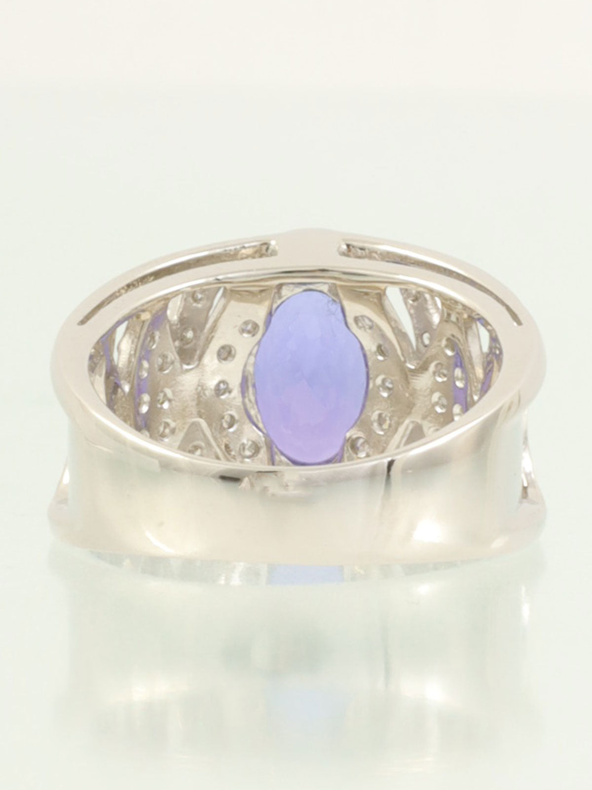 Platinum Tanzanite Diamond Design Ring #52 Silver/Blue