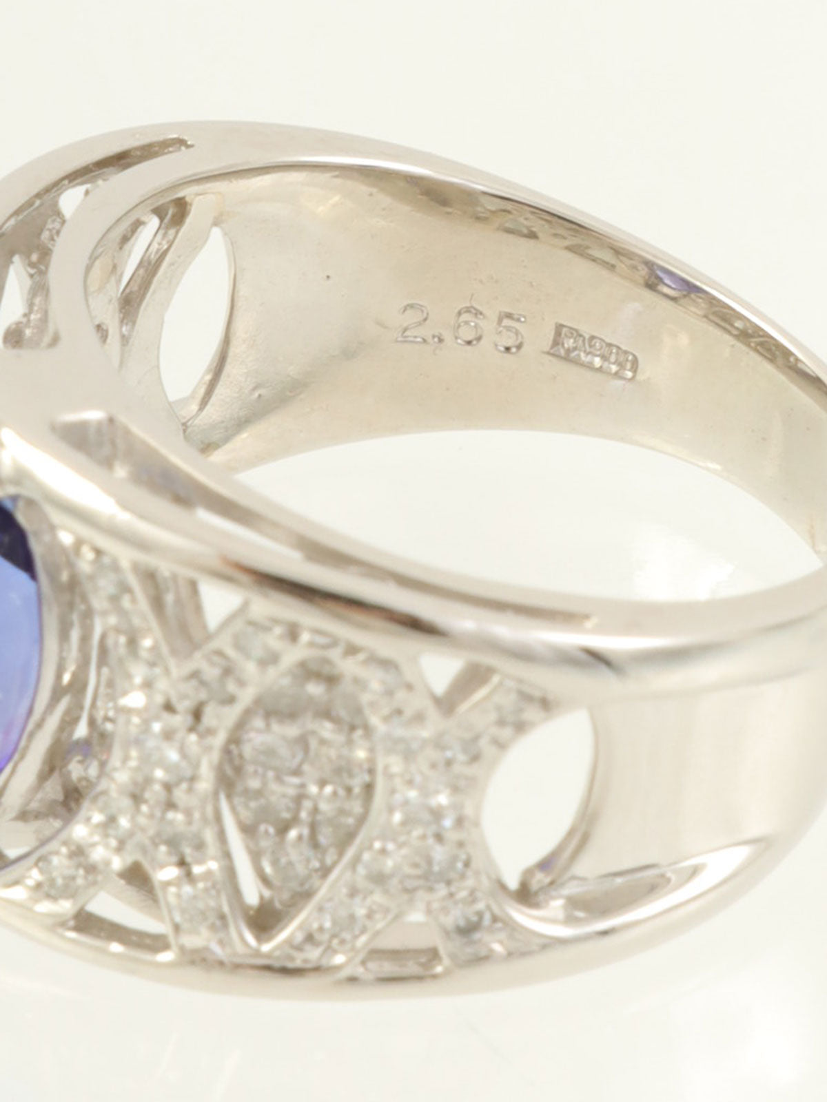 铂金坦桑石钻石设计戒指，银色/蓝色