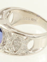Platinum Tanzanite Diamond Design Ring #52 Silver/Blue