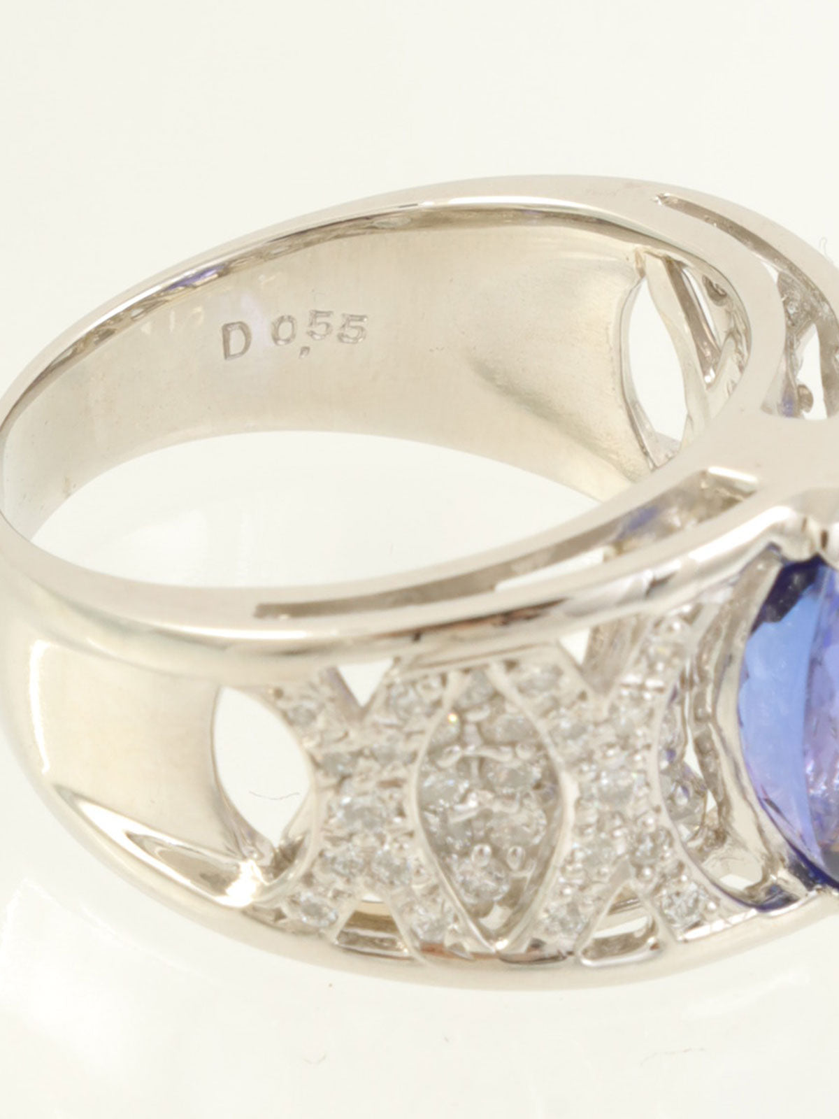 铂金坦桑石钻石设计戒指，银色/蓝色