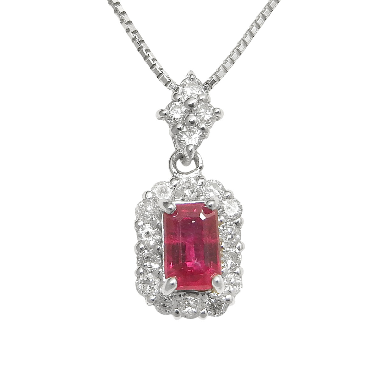 18K Ruby Diamond Necklace Silver/Cherry Red