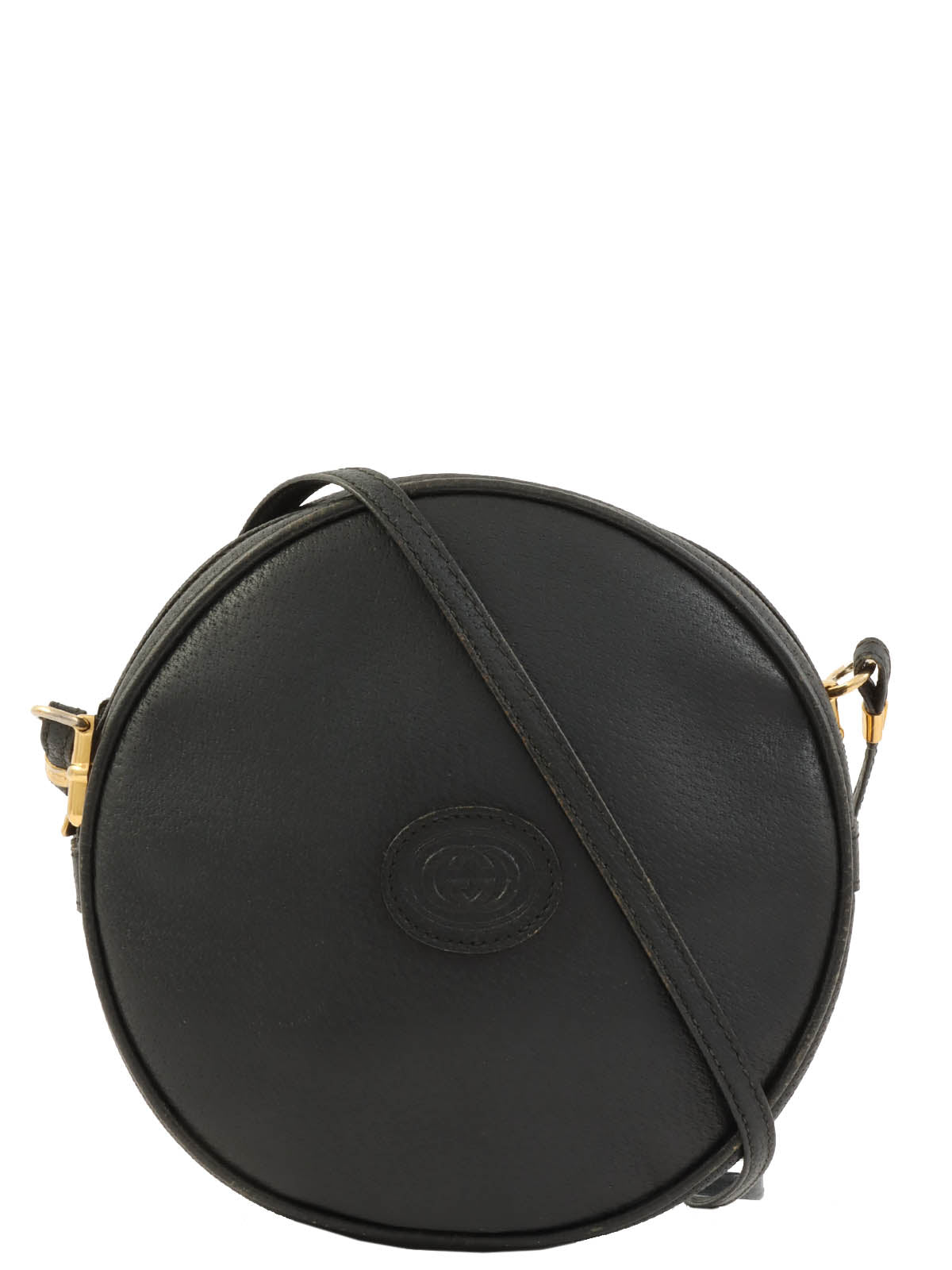 GG Embossed Round Shoulder Bag in Black