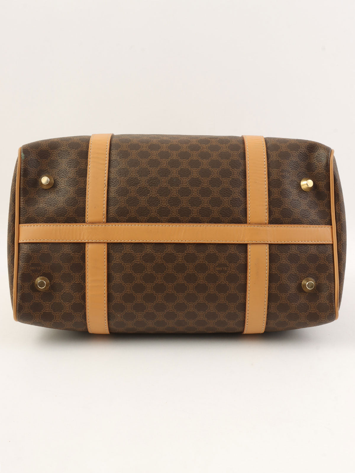 マカダムパターンロゴエンボスミニボストンバッグ ブラウン