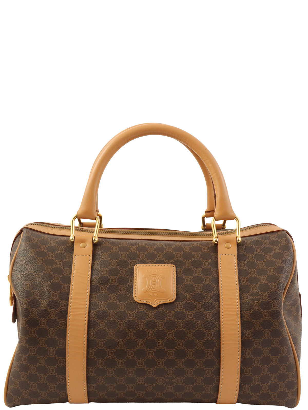 マカダムパターンロゴエンボスミニボストンバッグ ブラウン