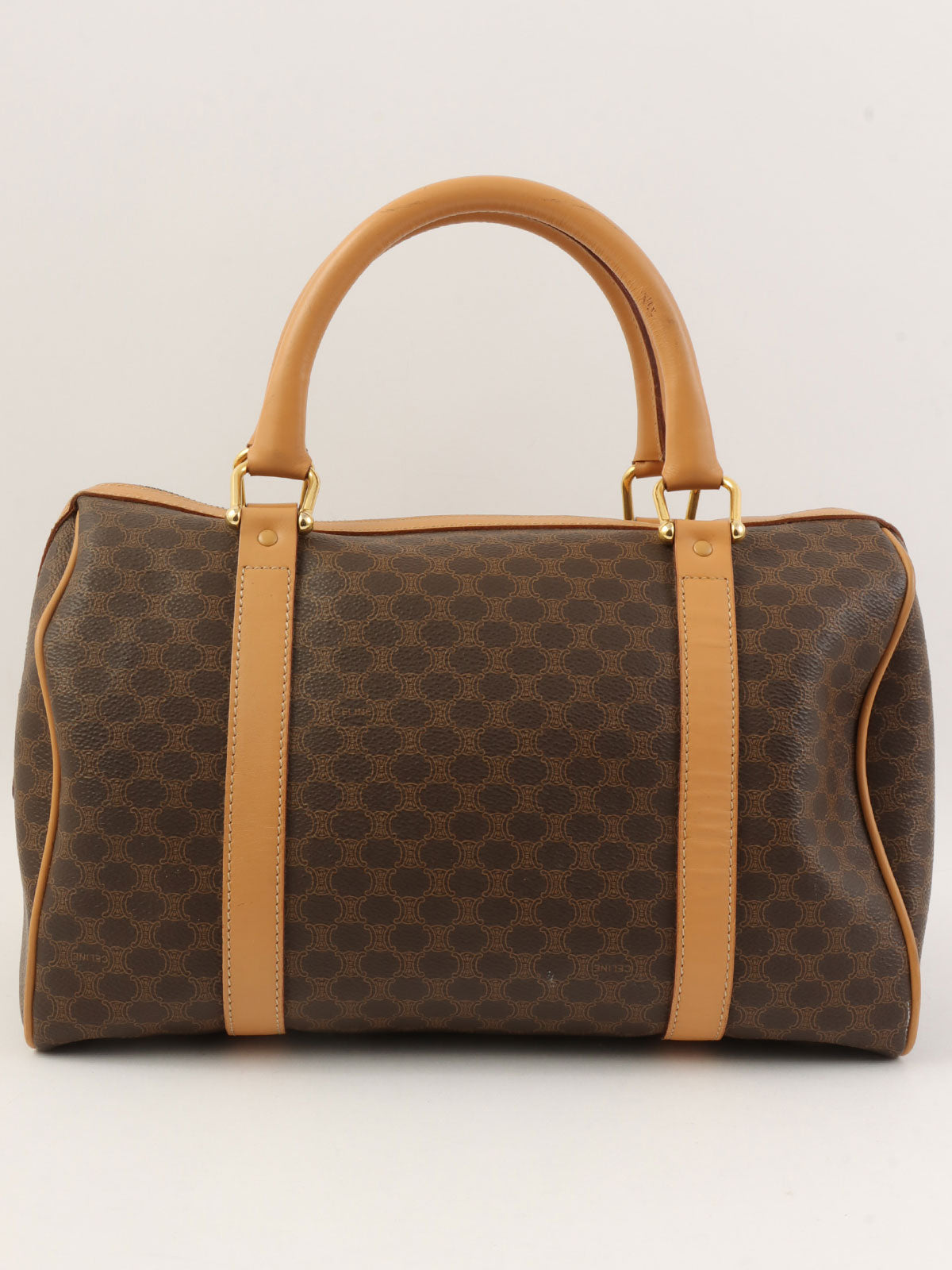 マカダムパターンロゴエンボスミニボストンバッグ ブラウン